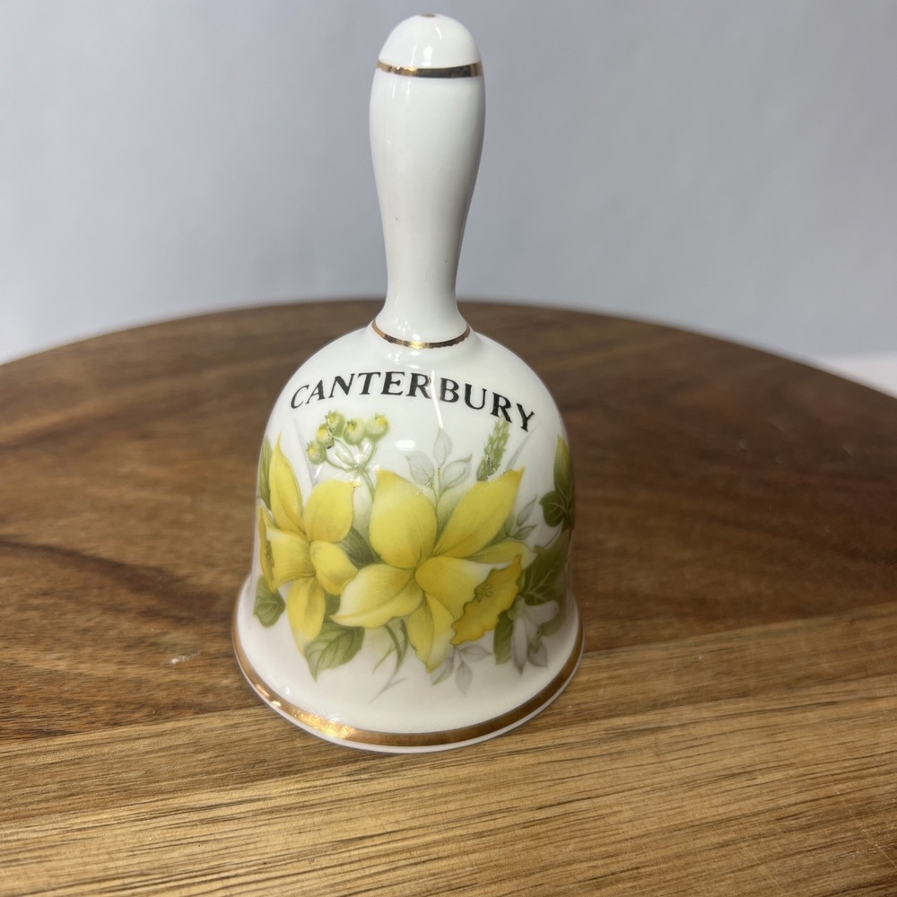 Vintage White Porcelain Bell Fine Bone China. Made In England. Yellow Buttercups